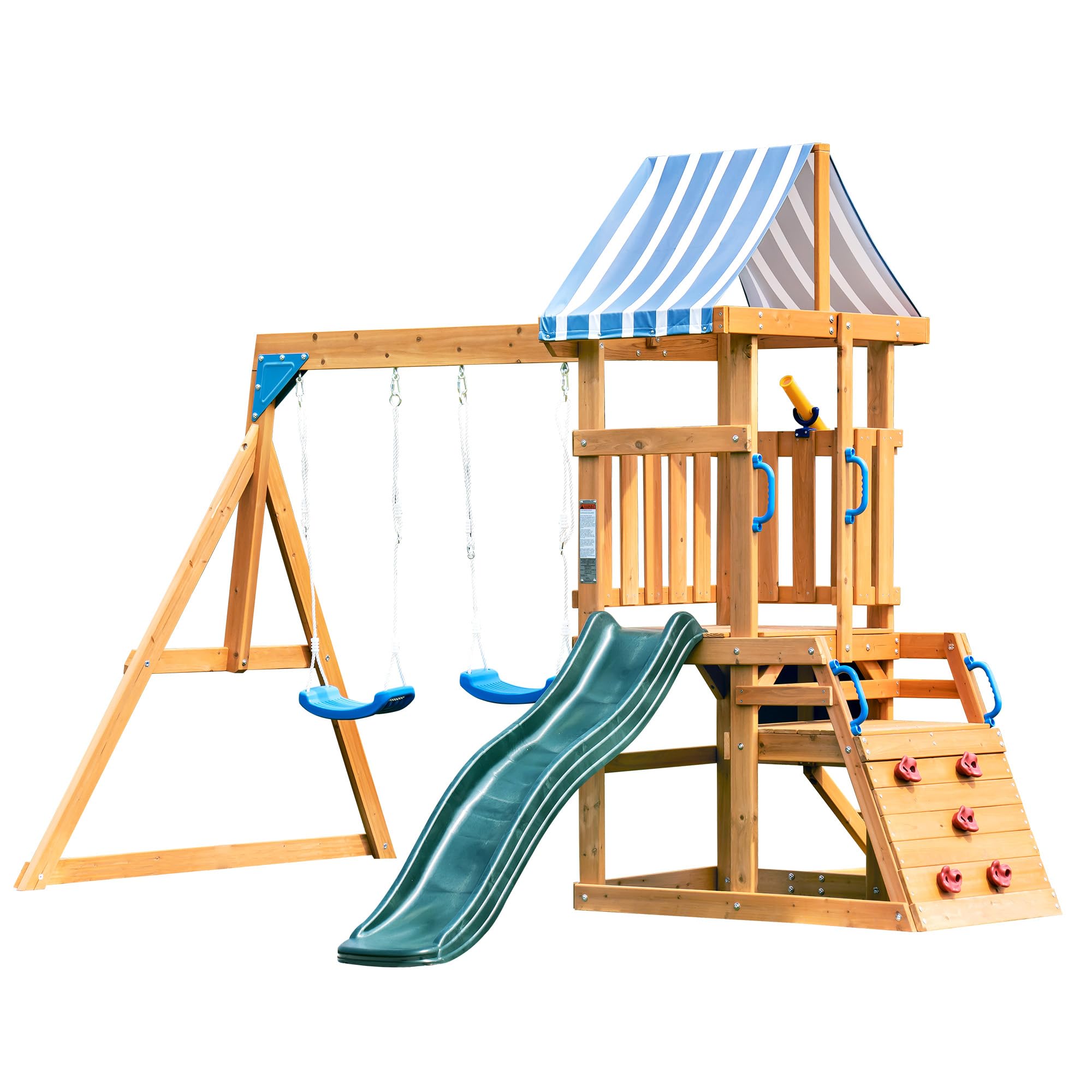 ROBOTIME All-in-One Wooden Swing Set for Backyard - Outdoor Play Equipment with Swings, Slide & Climbing Rope Ladder - Durable Kids Swing Playset for Ages 3-10 - Perfect for Backyard Fun, Playground & Outdoor Activities