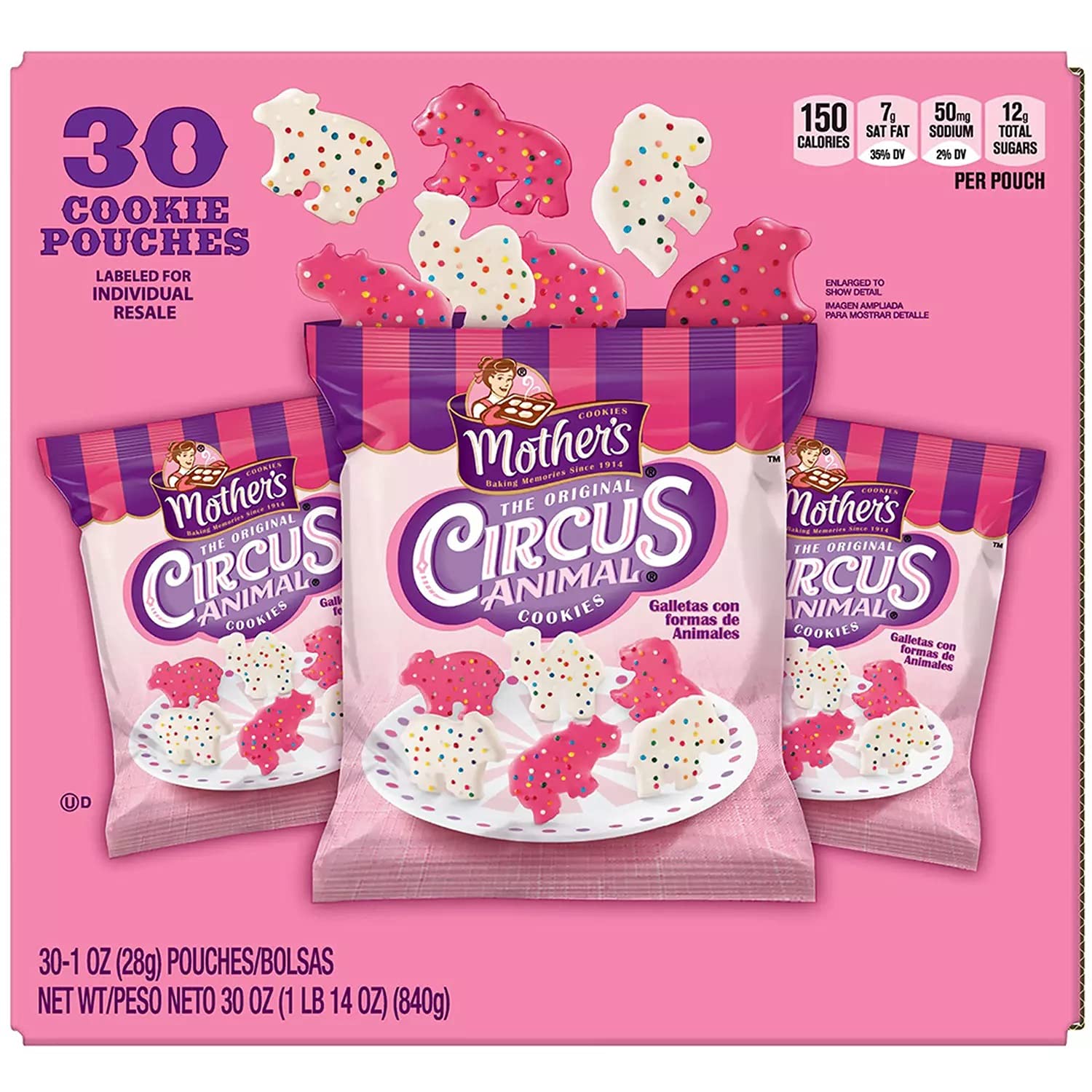 Mother's Circus Animal Cookies - 30 Count (4 Pack) - Colorful Vanilla Frosted Cookies for Kids Birthday Parties, School Events & Holiday Celebrations