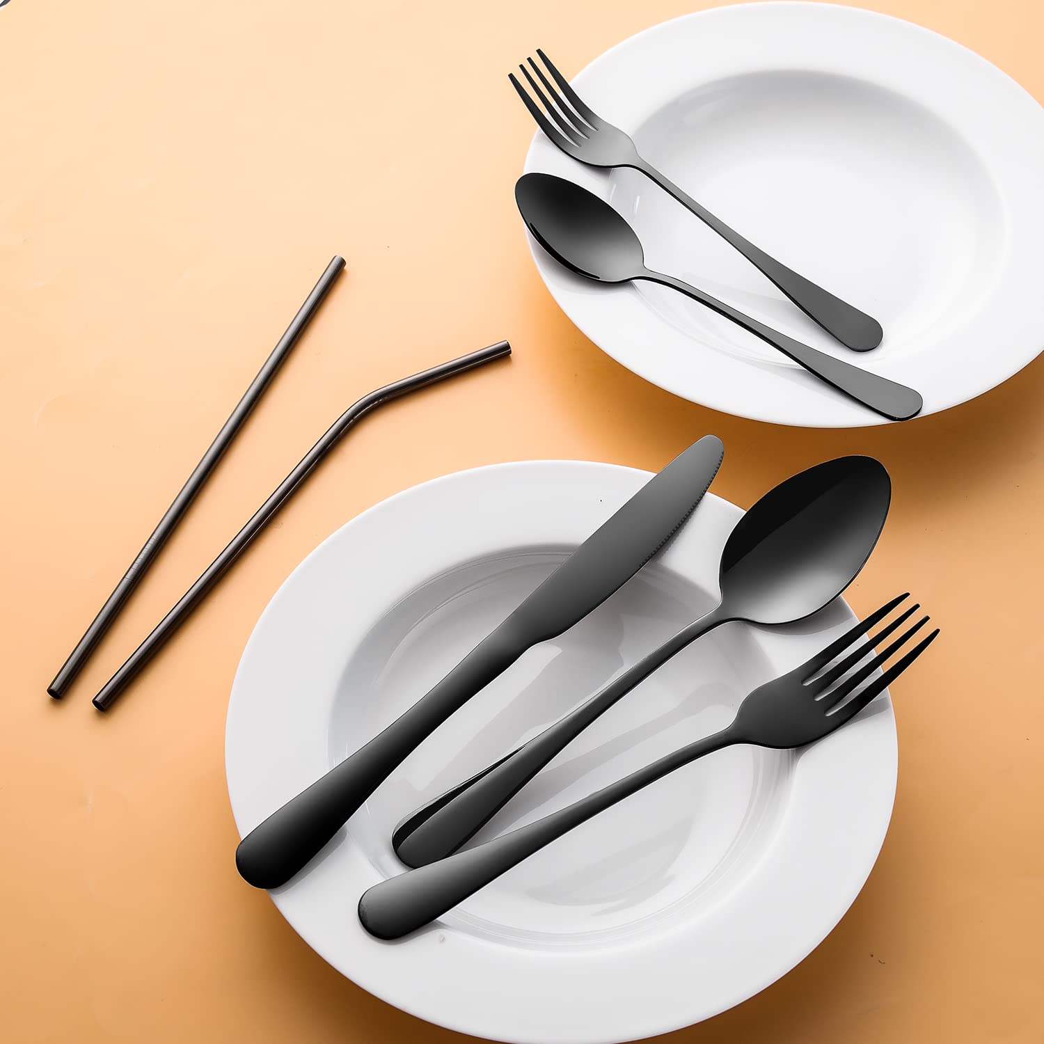 56-Piece Black Silverware Set for 8 - Stainless Steel Flatware Utensils - Dishwasher Safe Cutlery - Perfect for Dinner Parties, Restaurants & Everyday Dining