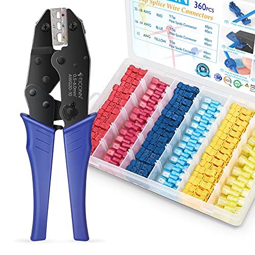 360pcs T-Tap Wire Connectors Kit with Crimping Tool - Heat Shrink Electrical Connectors for Automotive, Marine & DIY Wiring Projects - Secure & Waterproof Wire Splice Terminals