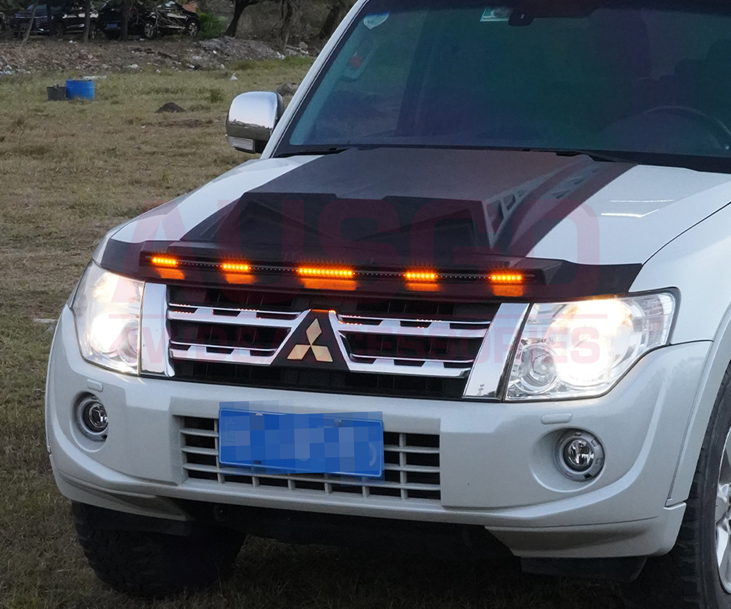LED Bonnet Protector for Mitsubishi Pajero 2007-2020 | Durable Hood Guard with Bright Lights | Perfect for Off-Roading & Night Driving Protection