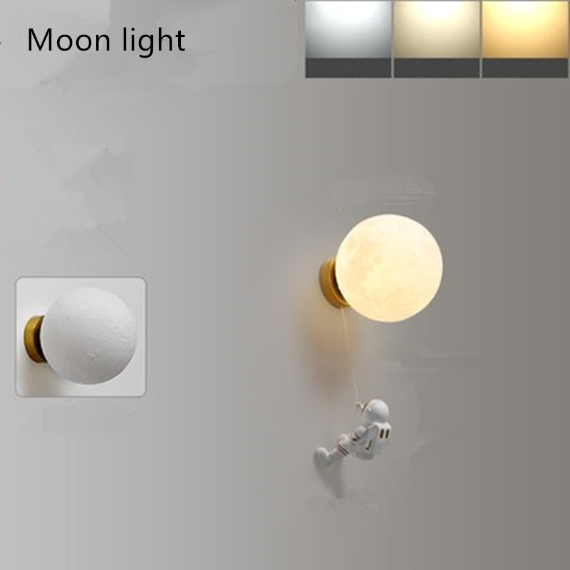 NASA Astronaut on Moon Wall Lamp - LED Night Light for Kids Room, Bedroom & Nursery - Space-Themed Decor for Boys & Girls