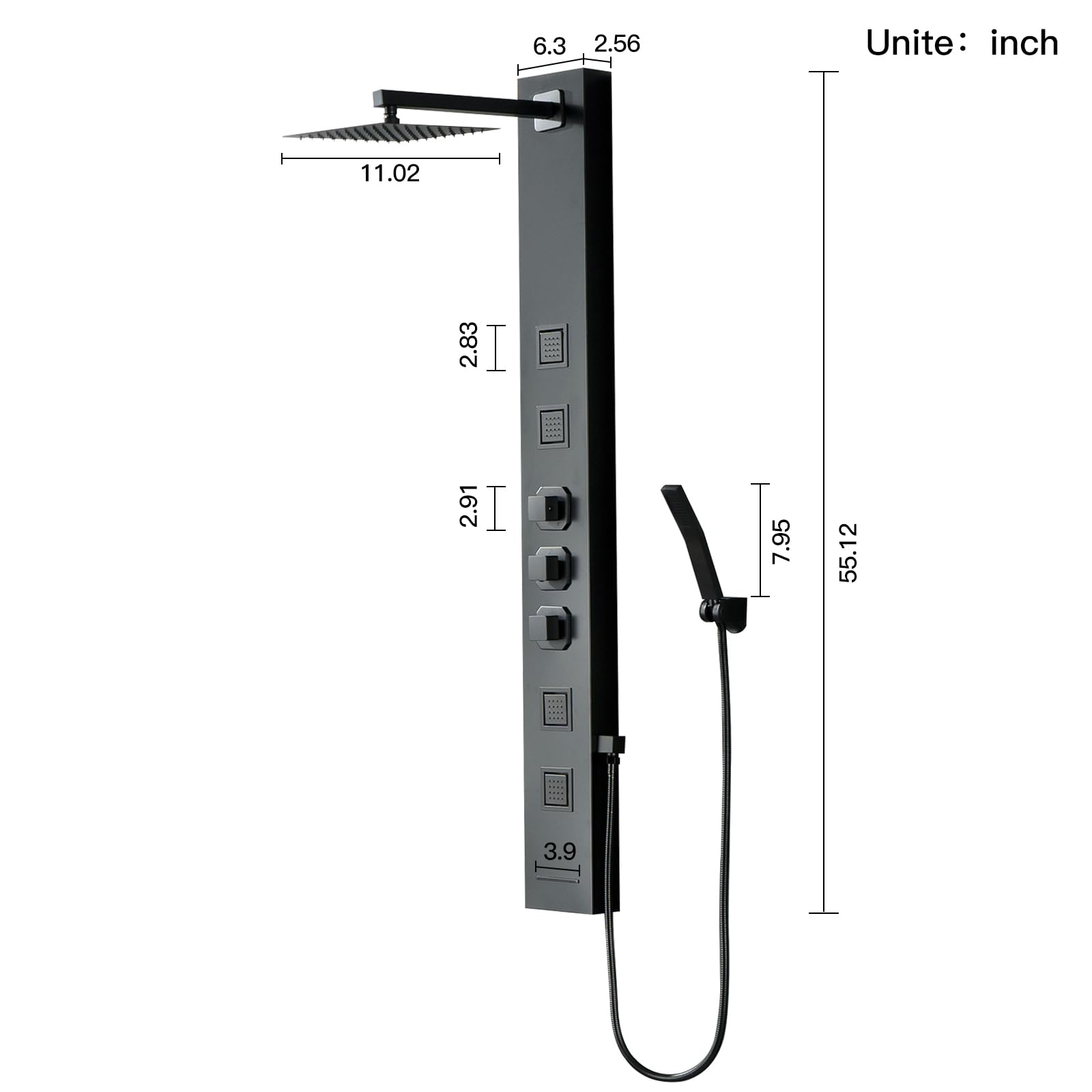 Homevacious Stainless Steel Shower Panel Tower System - Wall Mount Rainfall Shower Head with 4 Massage Jets, Handheld Shower & Tub Spout - Matte Black Bathroom Upgrade for Spa-Like Experience