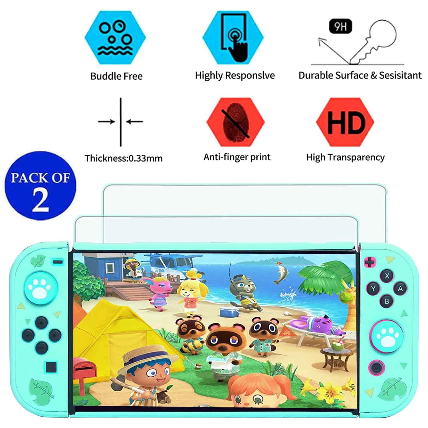 YOOWA Nintendo Switch Animal Crossing Accessories Bundle - Carrying Case, Protective Cover, Screen Protector, Game Card Holder, Play Stand & Thumb Grips | Perfect for Travel, Gaming Parties & Home Entertainment