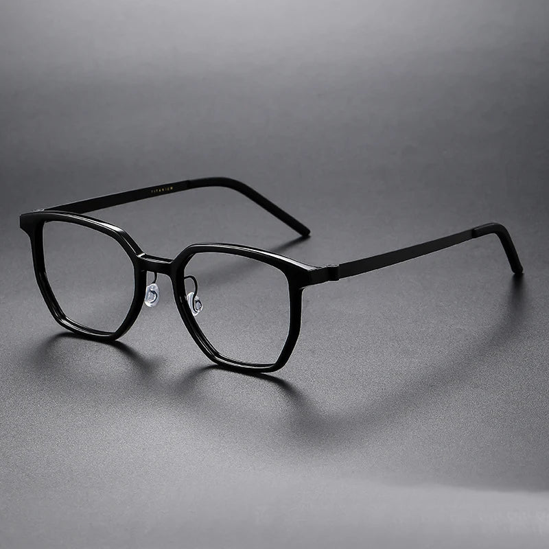 Stylish Unisex Black Titanium Square Eyeglasses D1055 - Lightweight & Durable for Work, Reading & Fashion