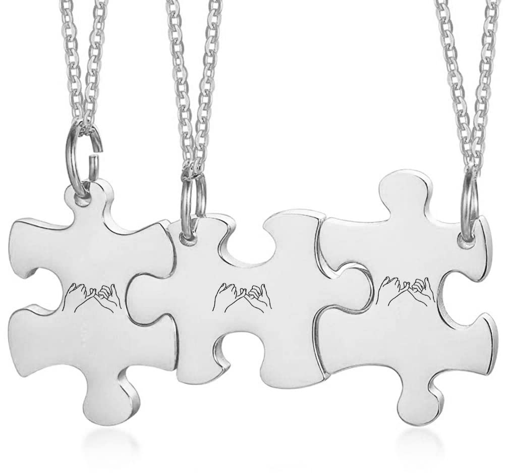 Personalized 3-Piece Friendship Necklace Set - Moon Sun Star Puzzle Pendant for Best Friends & Bridesmaids Gifts