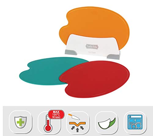 Premium TPU Food Palette W - 4-Piece Non-Slip Kitchen Cutting Board Set (3 Boards + 1 Cradle) - Durable, Hygienic for Meat, Vegetables & Meal Prep