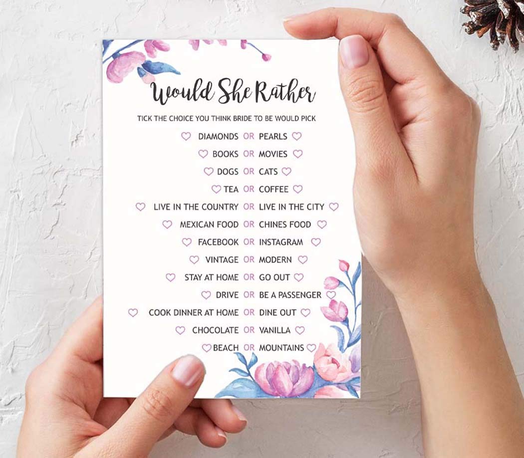 Floral Bridal Shower Games Set - 4 Fun Bachelorette Party Games (50 Sheets Each) for Wedding Celebrations & Girls' Night Out