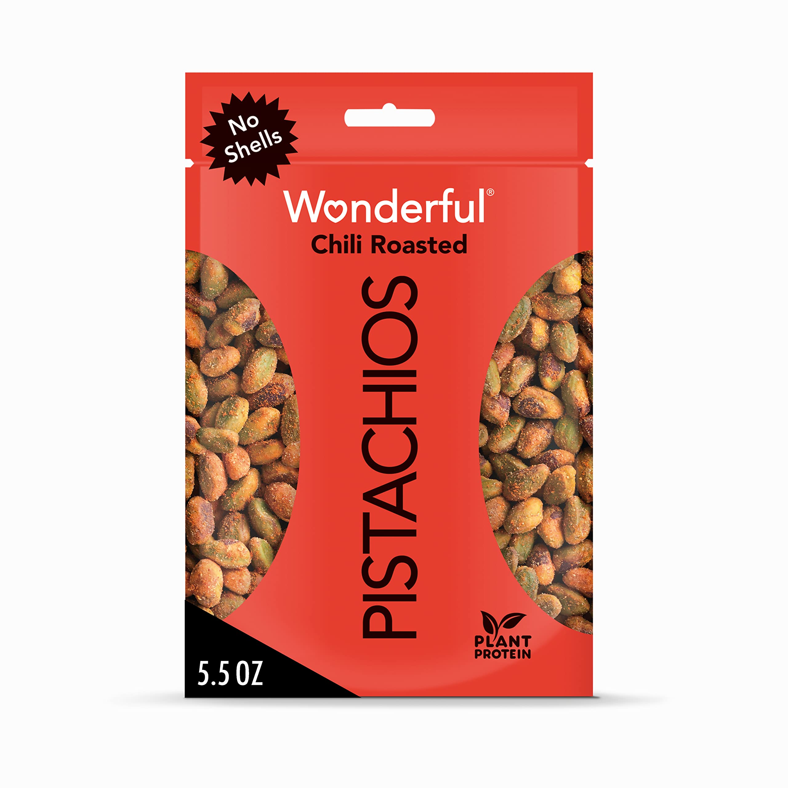 Wonderful Pistachios No Shells, Chili Roasted Nuts - 5.5oz Resealable Bag | High Protein Snack, Gluten Free, Healthy Travel Snacks | Perfect for On-the-Go, Office, Hiking & Road Trips
