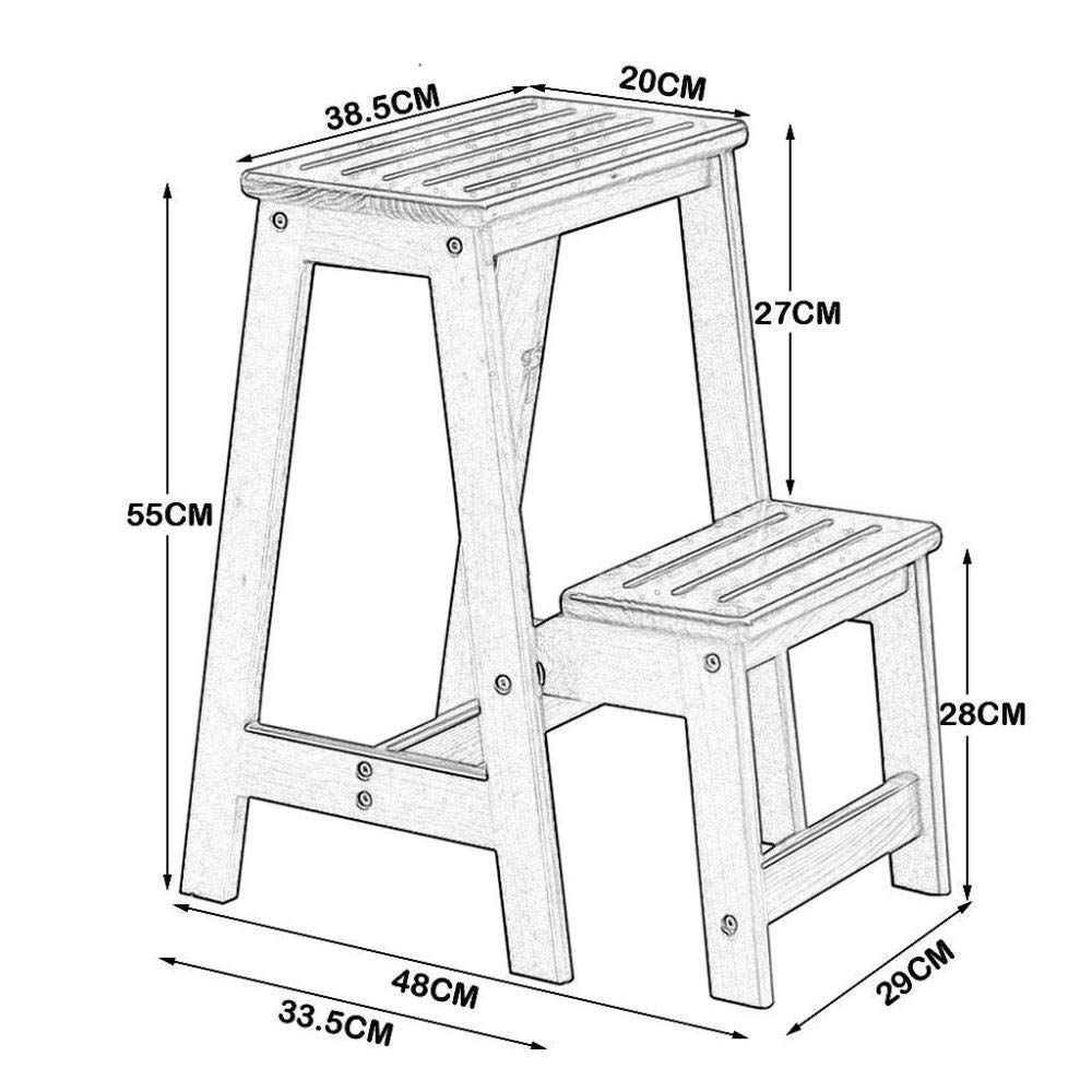 2-Step Foldable Wooden Step Stool with Non-Slip Surface - Portable Kitchen Ladder Chair, Shoe Storage Bench & Flower Stand for Home, Office, Bathroom, and Garden Use