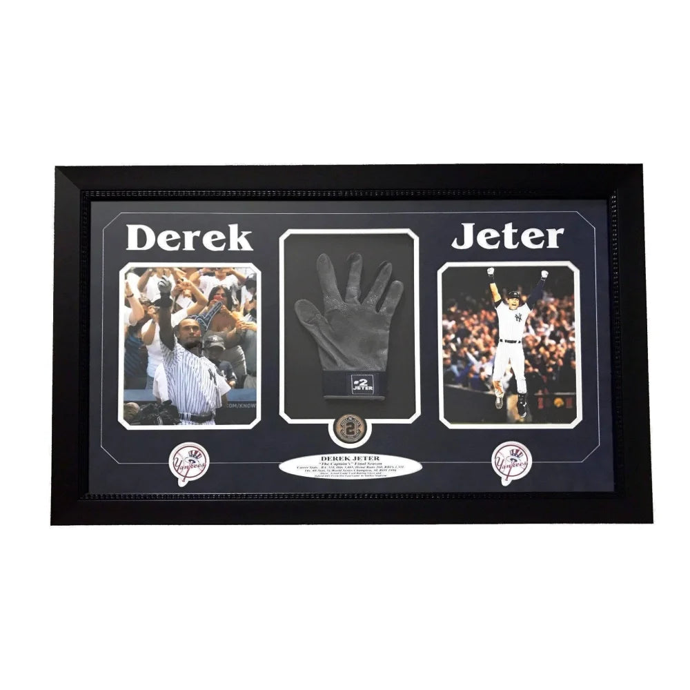 Derek Jeter Authentic Game Used Baseball Glove 8x10 Framed Collage with Original Dirt - Steiner COA Certified - New York Yankees Memorabilia - Perfect for Sports Collectors and Yankees Fans Display