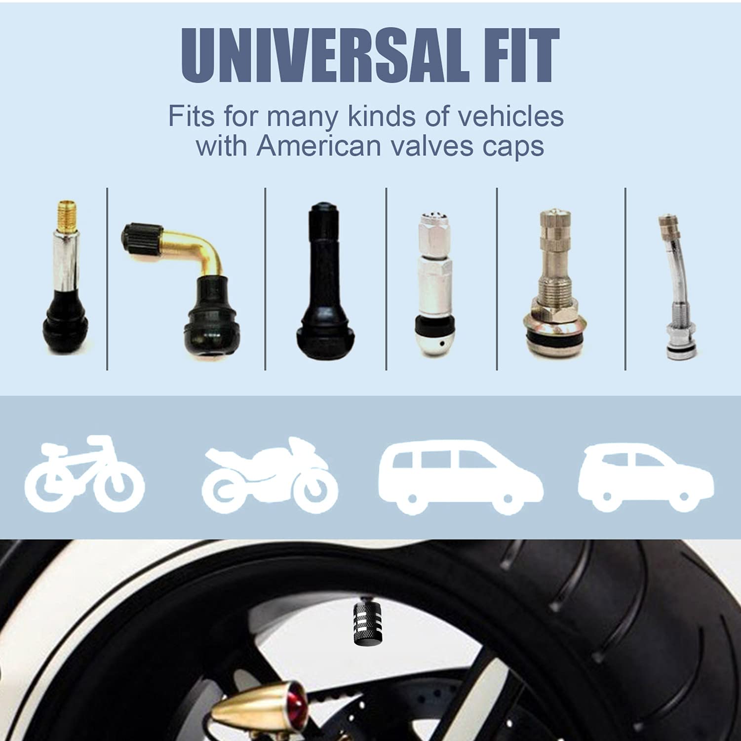 5-Pack Black Tire Valve Caps - Corrosion Resistant Car Accessories for Cars, Trucks & Bikes