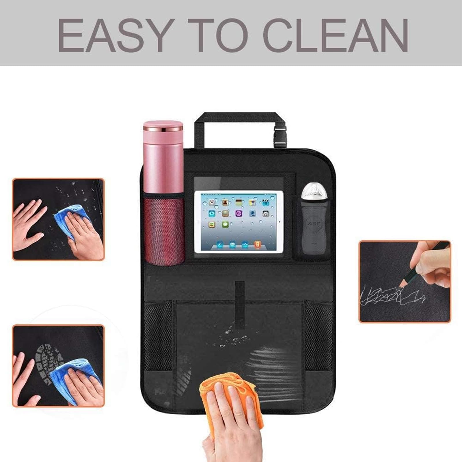 2PCS Car Back Seat Organizer with Multi-Pocket Storage - Washable Kick Mats & Seat Protector for Toys, Bottles, 10