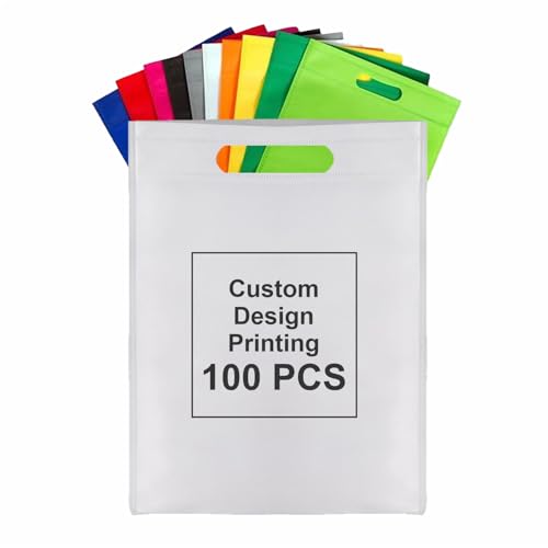 Custom Printed Non-Woven Reusable Grocery Tote Bags with Logo - Eco-Friendly Shopping Bags for Travel, Kitchen & Retail (100PCS Bulk) - Perfect for Grocery Shopping, Beach Trips & Promotional Giveaways