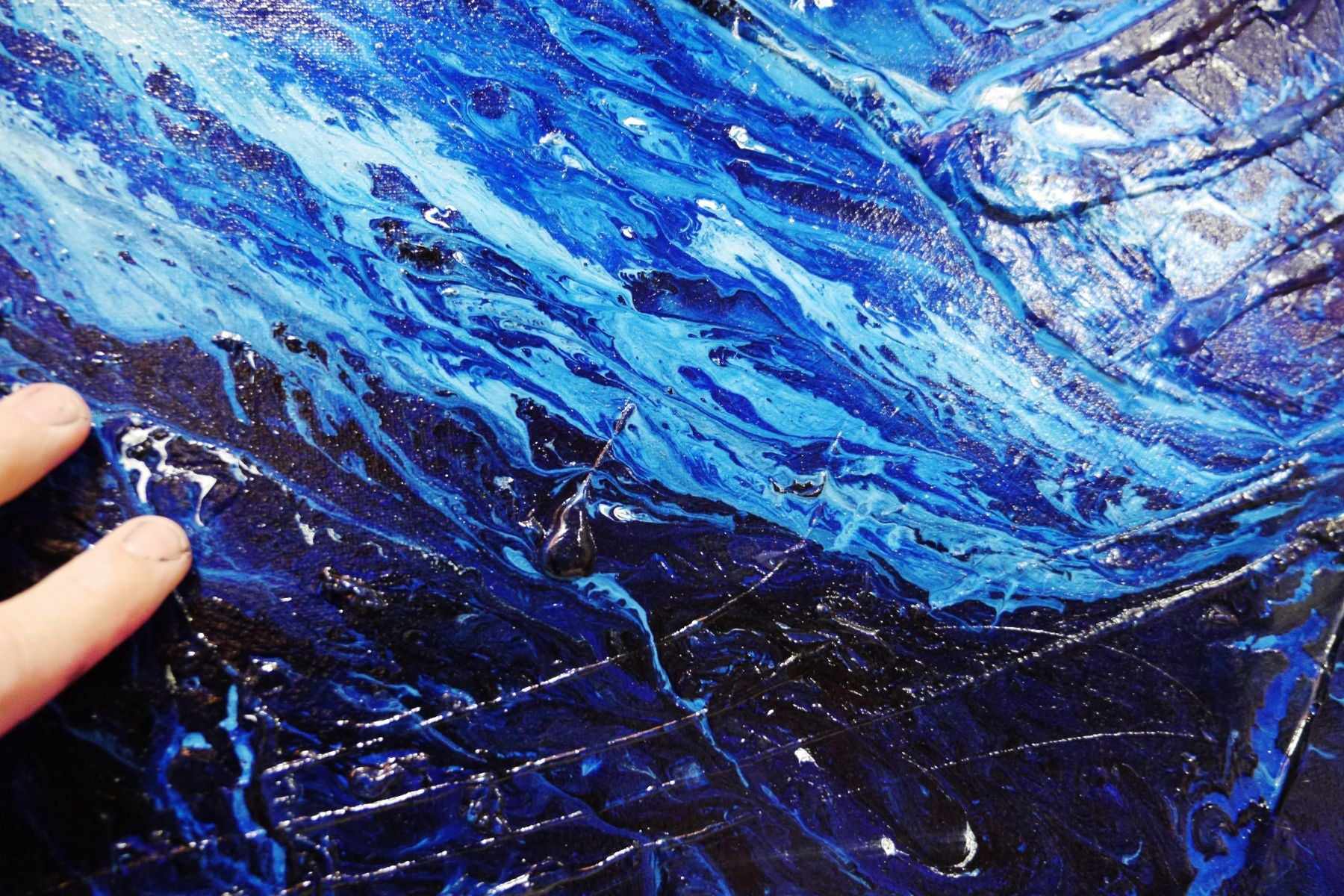 240cm x 100cm Blue and White Textured Abstract Wall Art Painting - Modern Nordic Home Decor for Living Room, Bedroom & Office