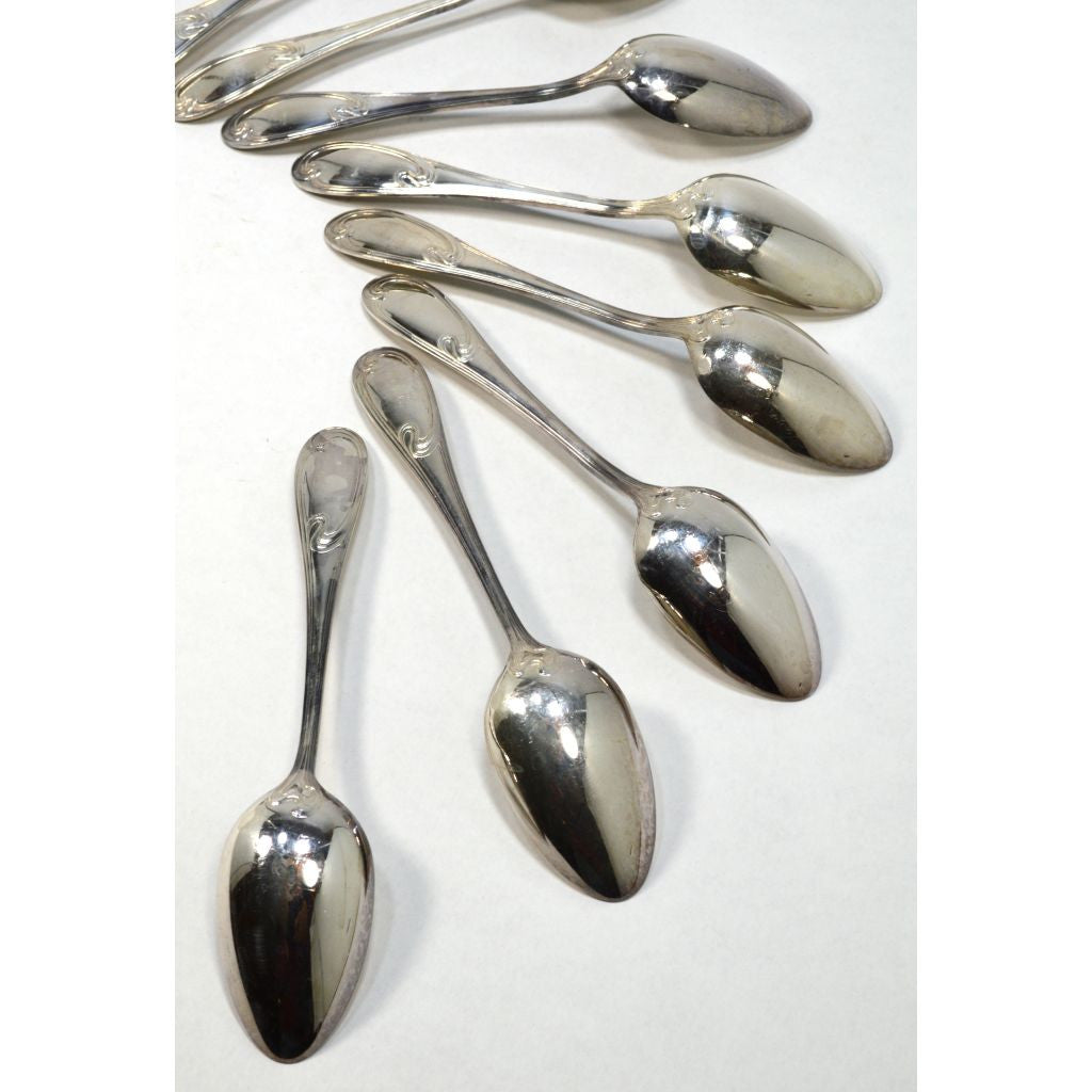 Vintage ERCUIS Silver Plated Flatware Set - 9 Oval Dessert & Soup Spoons with Wave Pattern - Perfect for Fine Dining, Tea Parties & Antique Collectors