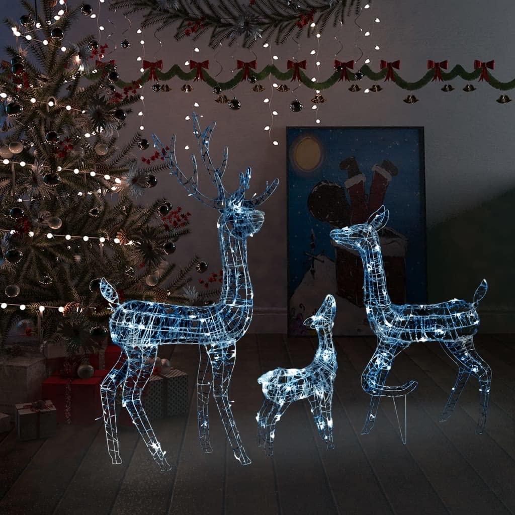 vidaXL Acrylic Reindeer Family Christmas Decoration with 300 LED Lights - Cold White - Indoor/Outdoor Use - 8 Lighting Modes - Set of 3 - Perfect for Holiday Home Decor, Yard Display and Christmas Party Decoration