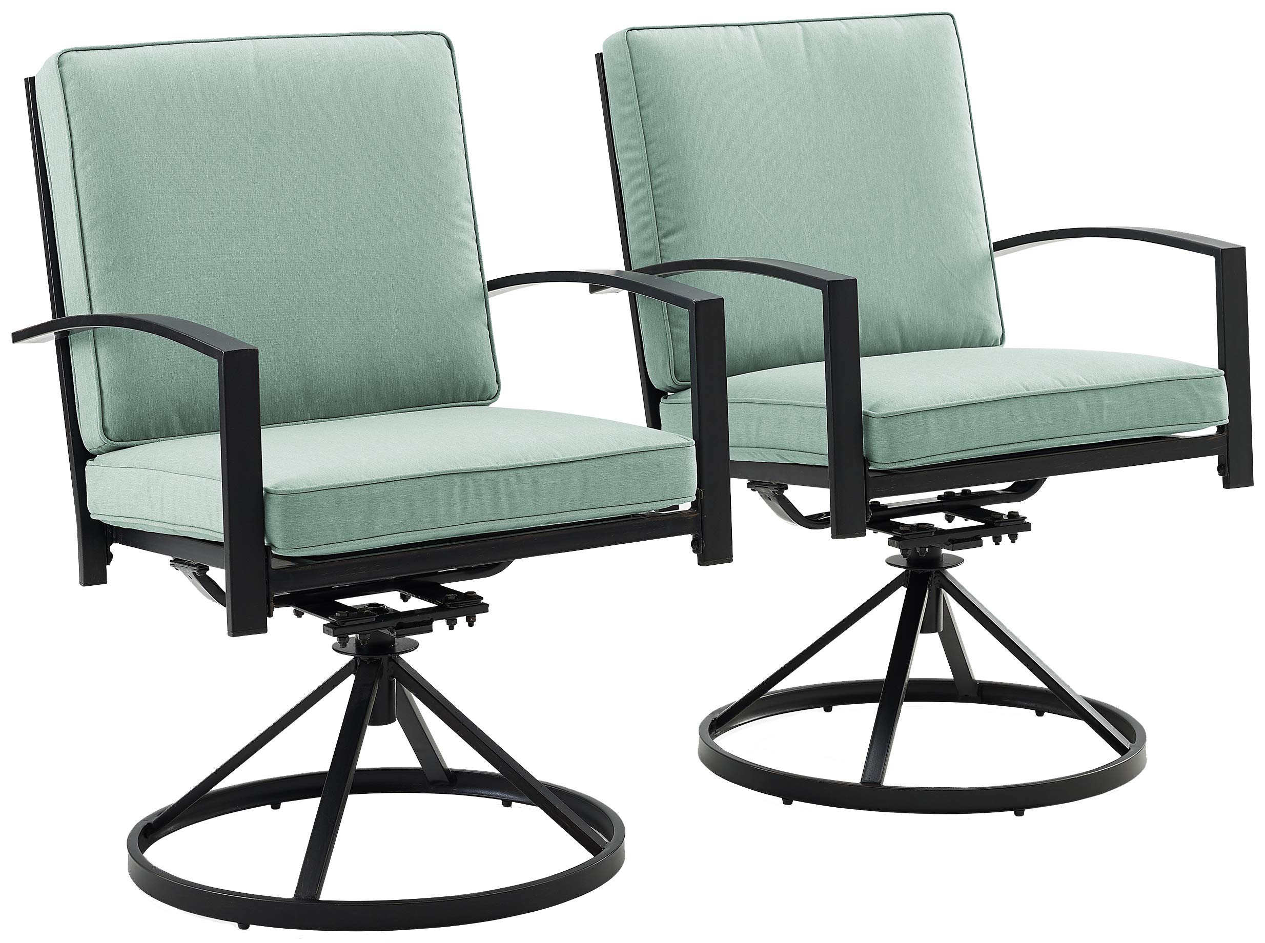 Crosley Furniture Kaplan 2-Piece Swivel Outdoor Chair Set - Oiled Bronze Patio Dining Chairs with Mist Cushions for Deck, Backyard, Garden & Poolside Relaxation