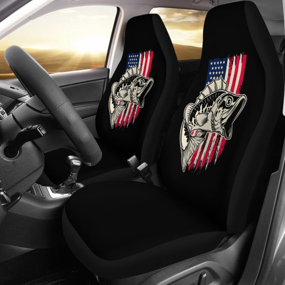 American Flag Largemouth Bass Fishing Car Seat Covers - Patriotic Waterproof Seat Protectors for Trucks & SUVs - Perfect for Outdoor Enthusiasts & Anglers