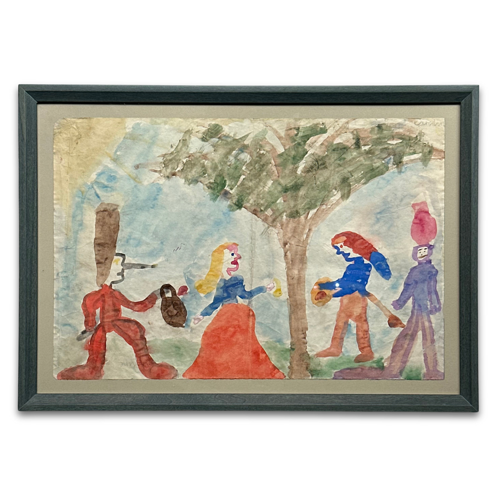 Vintage Early 20th Century Framed Naïve Watercolor Painting by Caroline Thompson - Antique Wall Art for Home Decor & Office