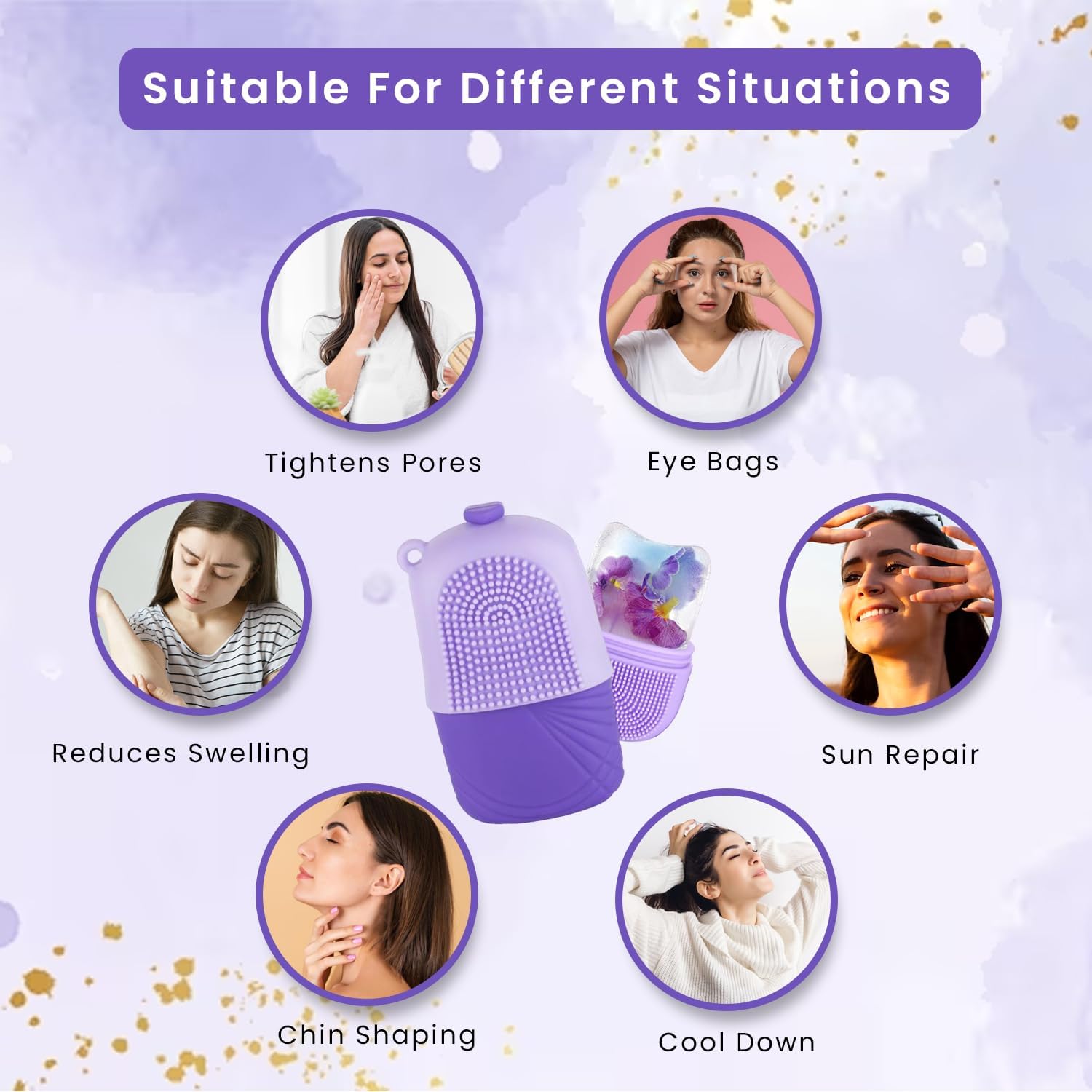 Dharvika Upgraded Ice Roller for Face & Eye - Cooling Facial Massager for Puffiness, Wrinkles & Skin Tightening - Gua Sha & Ice Facial Therapy Tool with Silicone Mold - Purple (Perfect for Morning Routine & Post-Workout Skin Care)