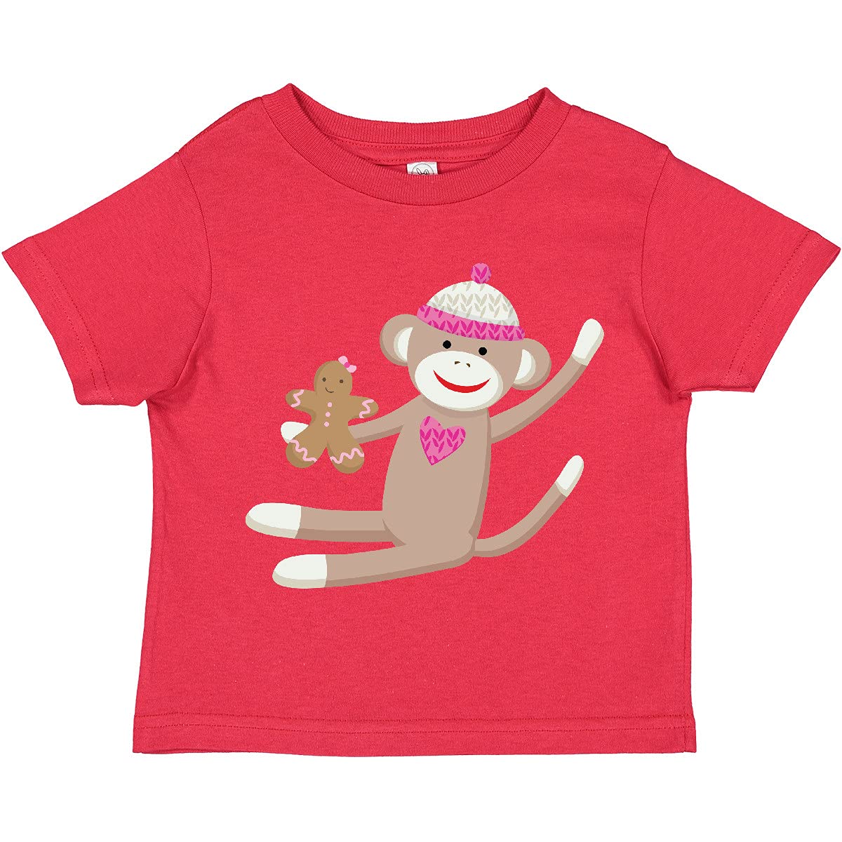 Inktastic Sock Monkey Gingerbread Christmas Toddler T-Shirt - Cute Holiday Outfit for Babies & Toddlers - Perfect for Family Photos, Christmas Parties & Festive Celebrations