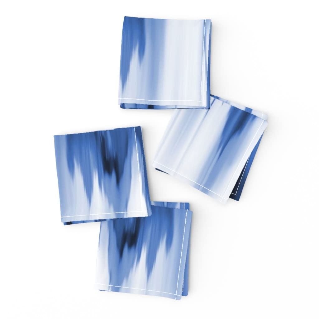Premium Linen Cotton Canvas Cocktail Napkins Set of 4 - Cobalt Shibori Dye Ikat Indigo Bohemian Style Abstract Boho Watercolor Print - Perfect for Home Bar, Dinner Parties & Wedding Decor
