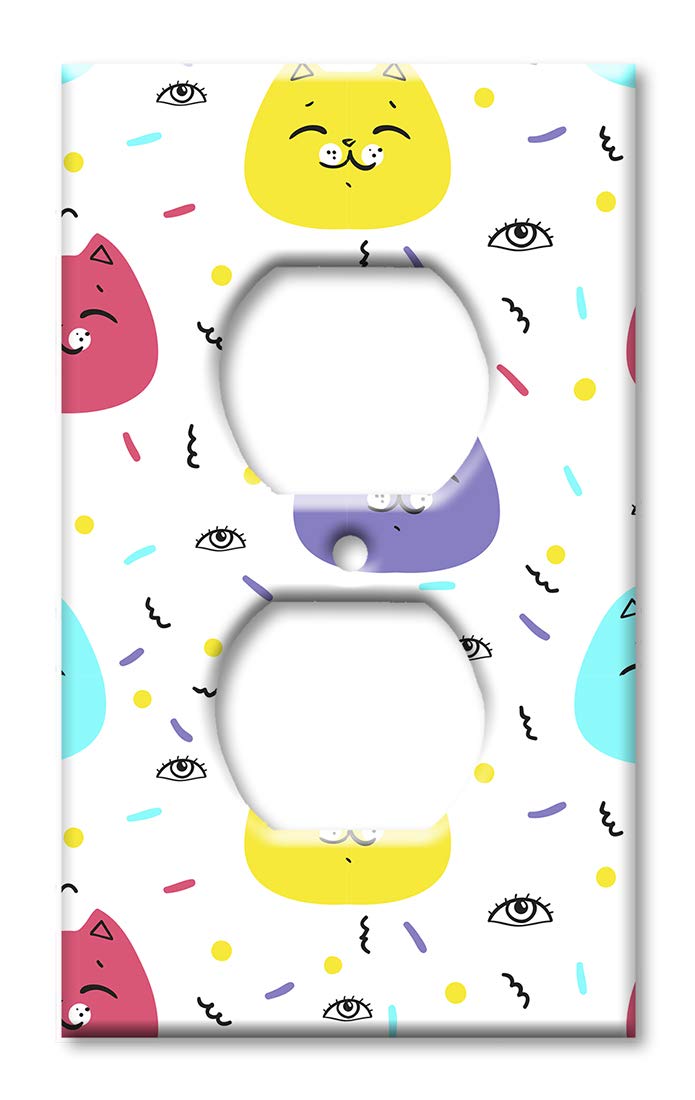 Oversized Art Plates - Jumbo Outlet Covers with Colorful Cat Faces - Made in USA - Perfect for Kids' Rooms, Playrooms & Unique Home Decor