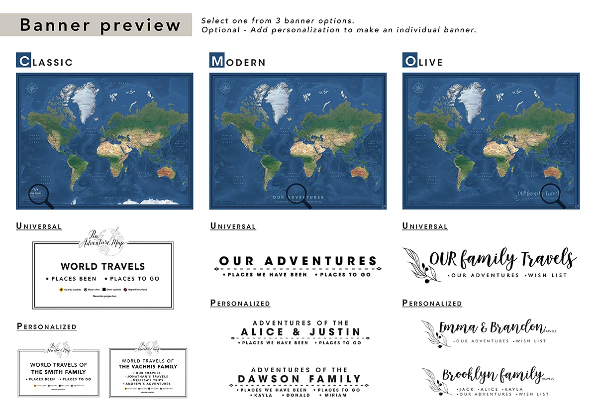 Modern Satellite World Wall Map with Push Pins - Customizable Travel Map on Premium Canvas - Personalized Push Pin World Map (24x32 to 40x53 inches) - Perfect for Home Office Decor & Travel Tracking