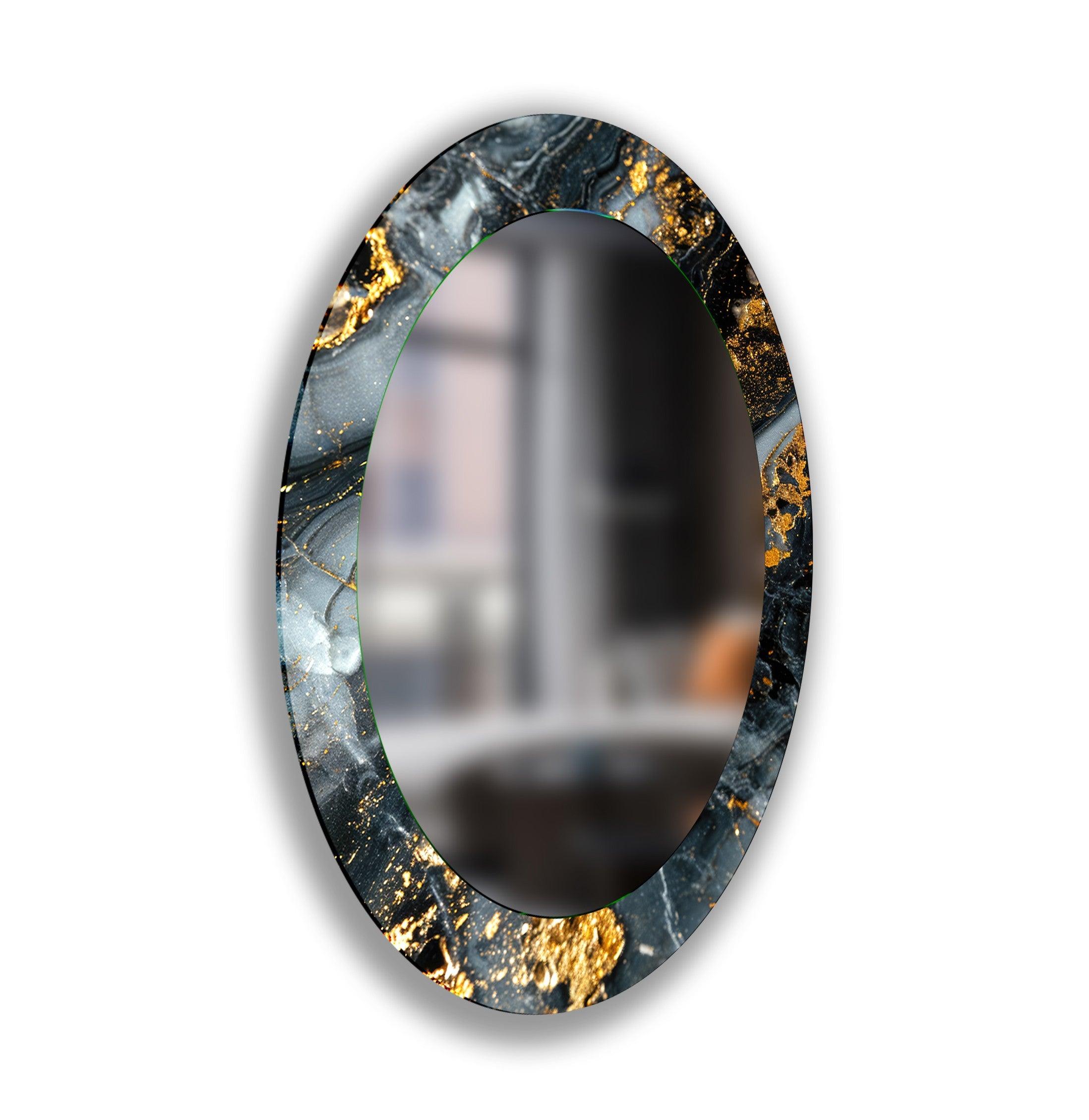 Elegant Black and Gold Abstract Oval Wall Mirror - Modern Home Decor for Living Room, Bedroom, or Entryway