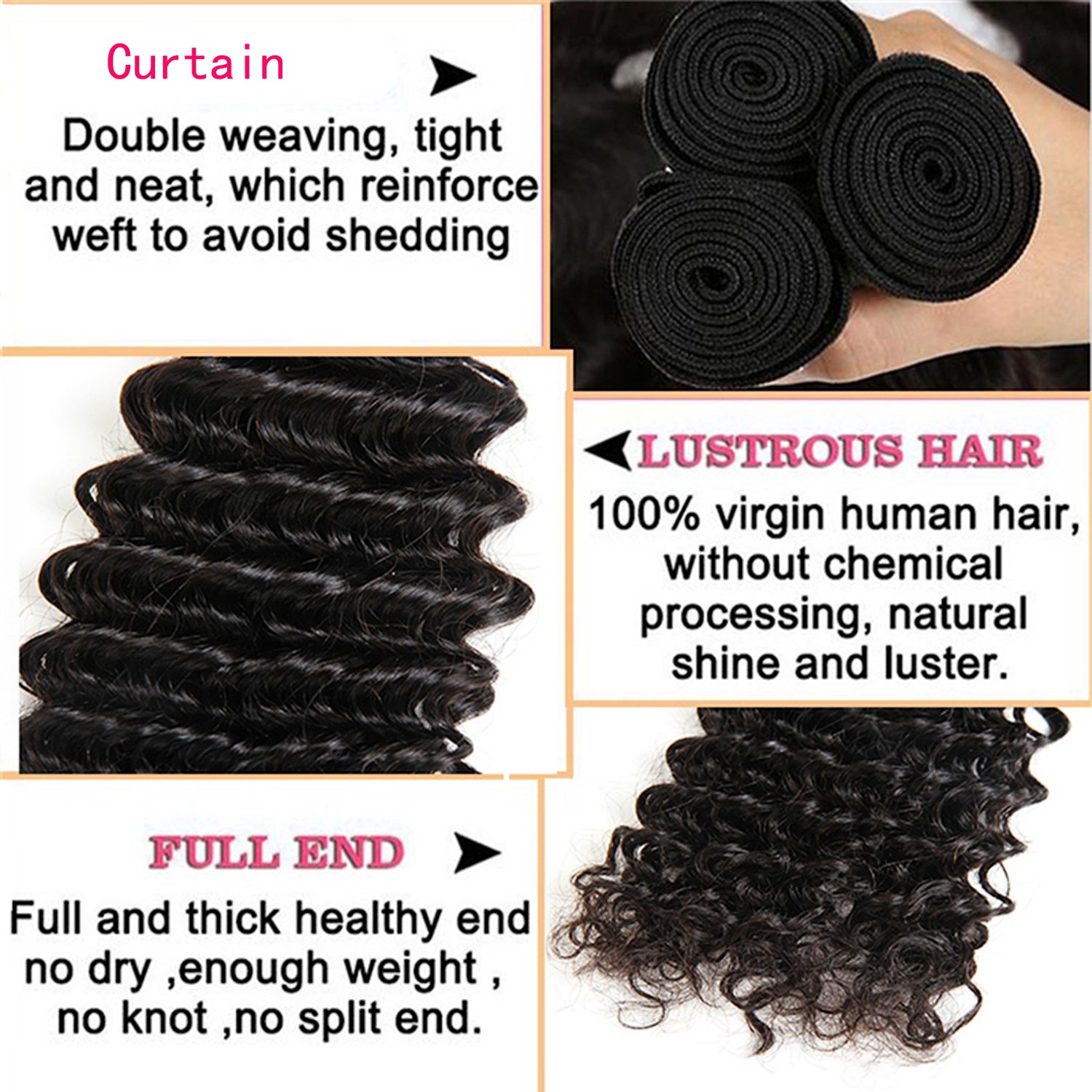 Klaiyi 10A Brazilian Virgin Hair Weave - Deep Curly Human Hair Extensions (3 Bundles) - Unprocessed Natural Color 20/22/24 Inch - 95-100g per Bundle for Stunning Volume & Length | Perfect for Daily Wear, Parties & Special Occasions