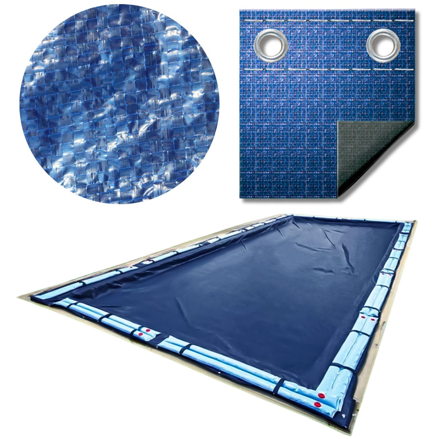SWIMLINE HYDROTOOLS Heavy Duty Above Ground Pool Cover 35x55 FT - UV Protected Rectangle Swimming Pool Cover for 30x50 FT Pools with Water Tube Sleeves (Blue/Black) | Perfect for Winter Protection & Year-Round Debris Prevention