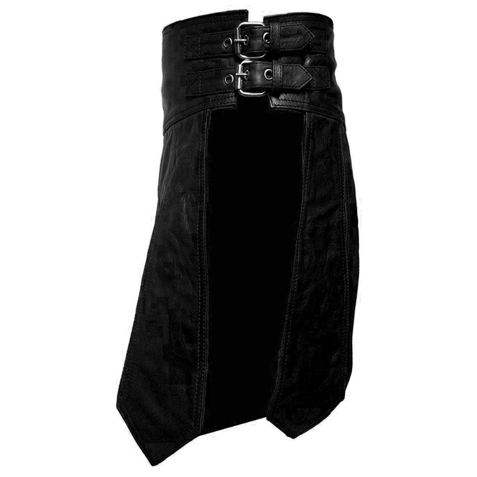 **Men's Black & Brown Real Leather Kilt - Gladiator Costume for LARP, Gay Club Wear & Cosplay - Perfect for Halloween, Renaissance Fairs & Themed Parties**