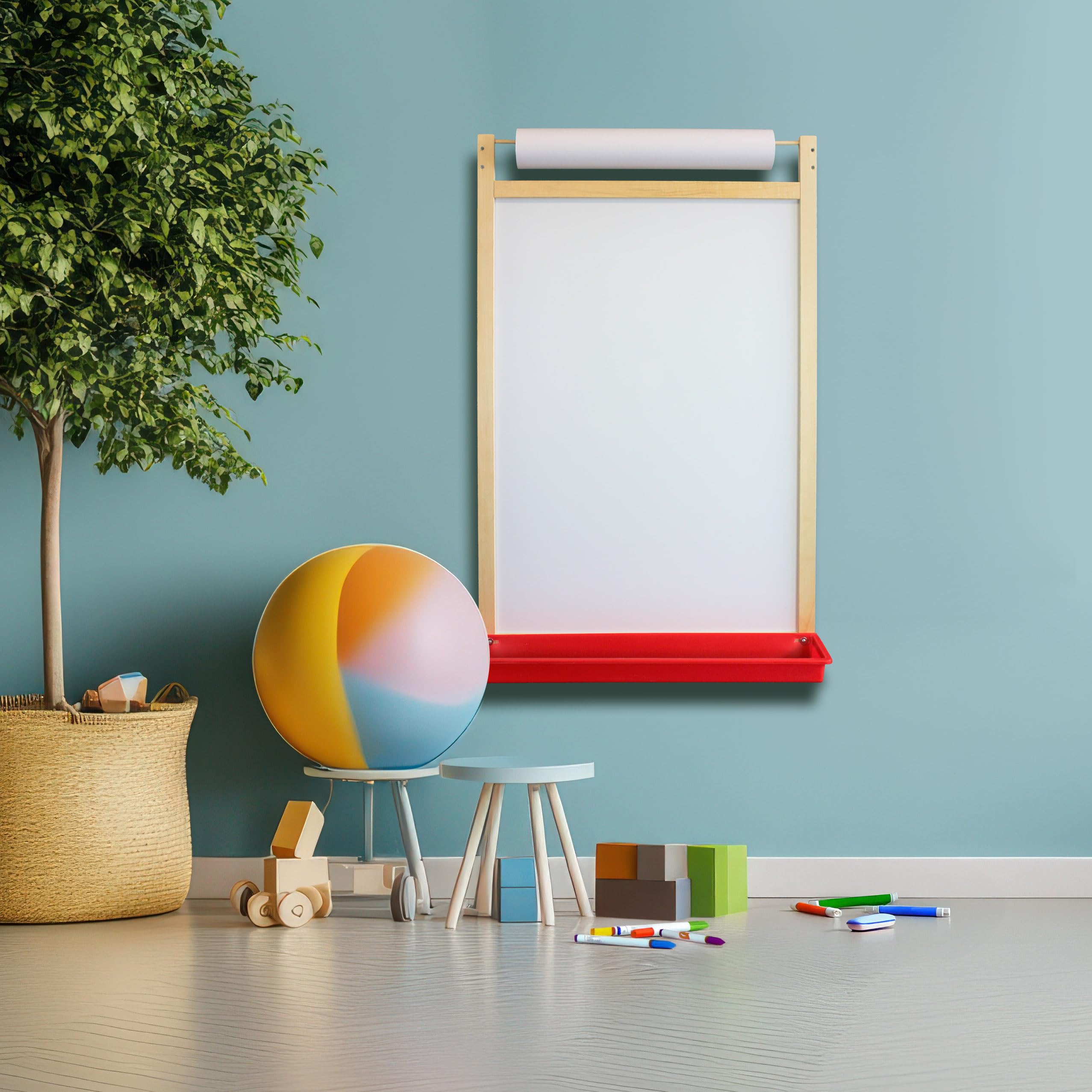 Flipside Products Magnetic Dry Erase Wall Easel with Tray & Paper Roll - Whiteboard for Drawing, Notes & Organization - Perfect for Home Office, Classroom & Kids' Art Room