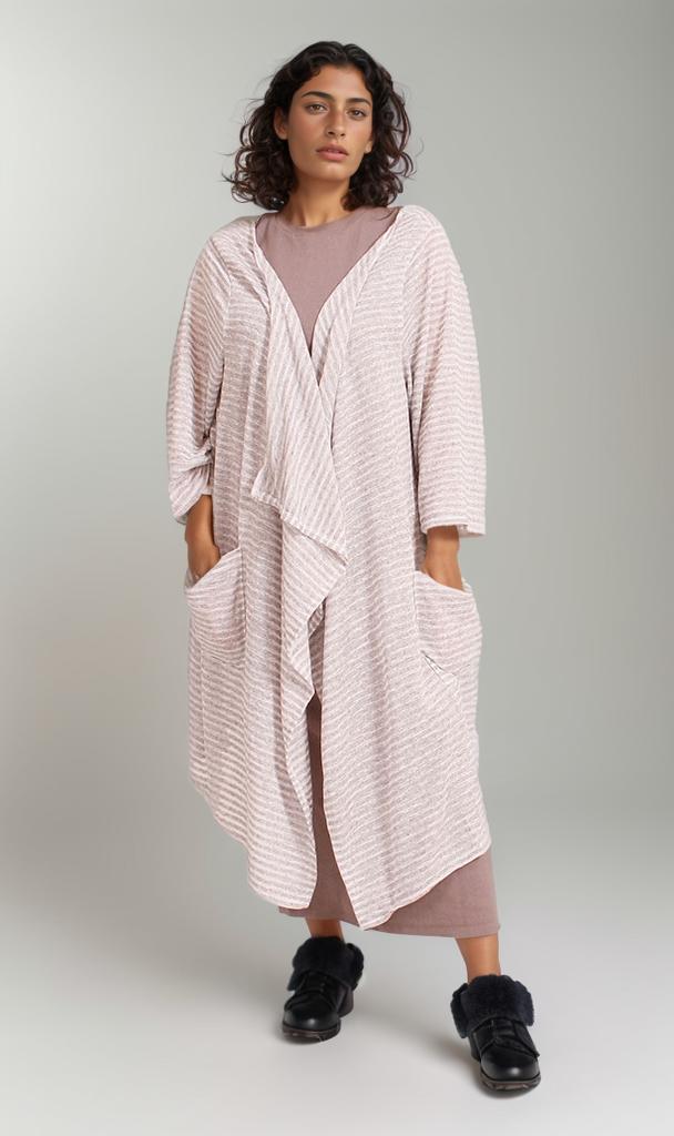 R207772 Slub Jacquard Open Cardigan - Soft Pink Women's Lightweight Knit Cardigan for Spring & Fall | Perfect for Layering, Office Wear & Casual Outfits