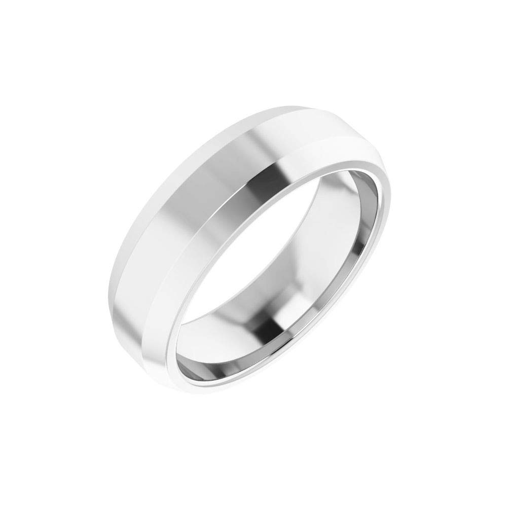 14K White Gold 6mm Beveled Edge Comfort Fit Men's Wedding Band Ring - Heavy Thick Classic Plain Traditional Design - Size 9.5 - Perfect for Weddings, Anniversaries & Everyday Wear