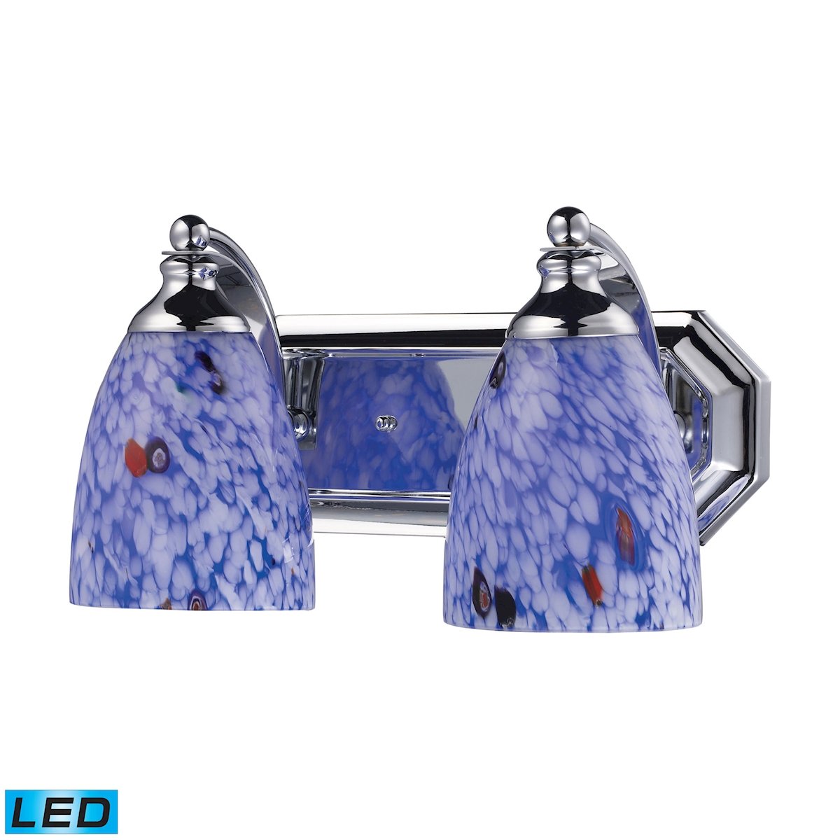 Chrome Vanity Wall Sconce with Starburst Blue Glass Shade - 2-Light Bathroom Lighting Fixture with Included LED Bulbs - Perfect for Bedroom, Hallway & Powder Room Décor