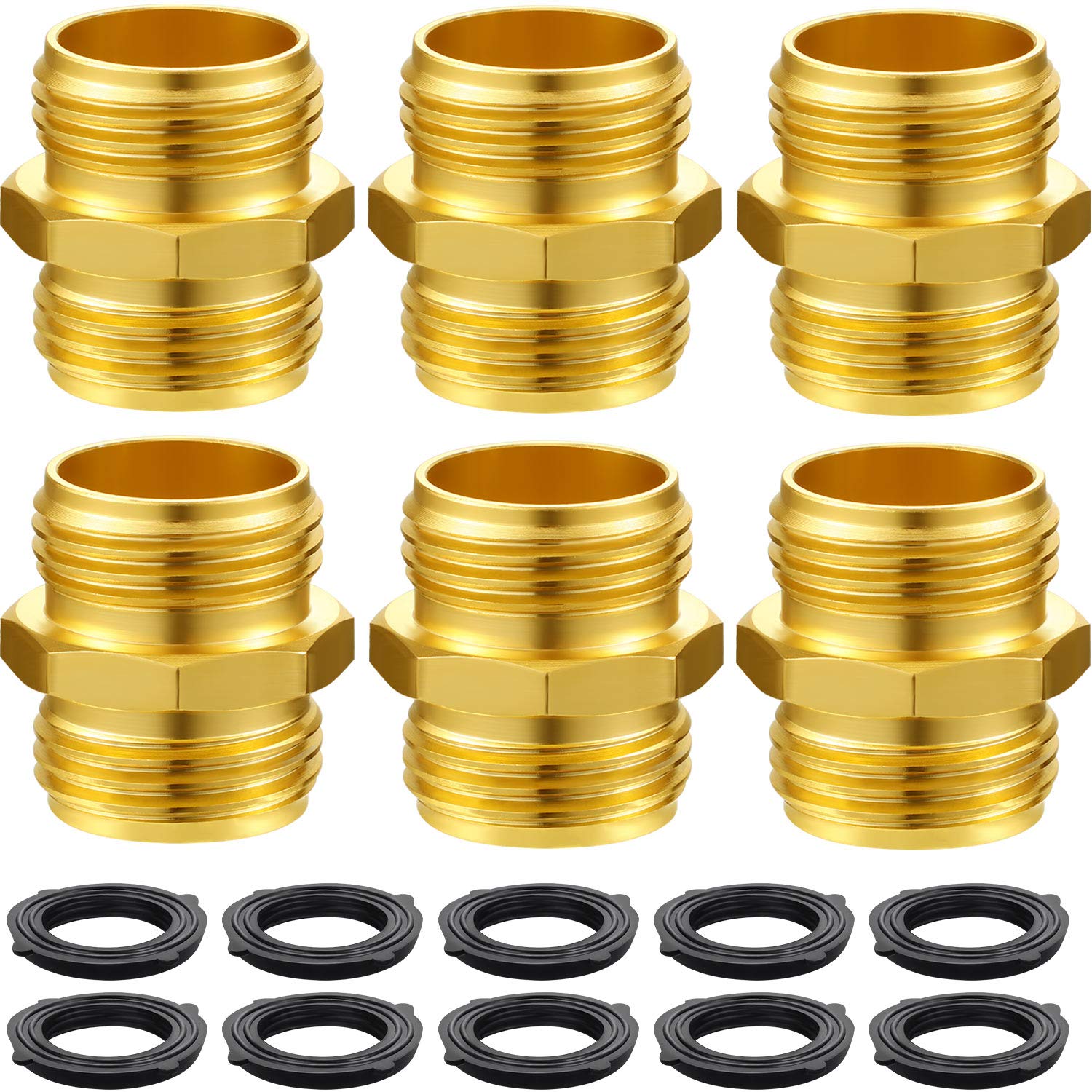 Tatuo 6 Pack 3/4 Inch Garden Hose Quick Connect Adapter - Heavy Duty Double Male Fittings with 10 Extra Washers - Perfect for Lawn Irrigation, Car Washing & Outdoor Watering Systems