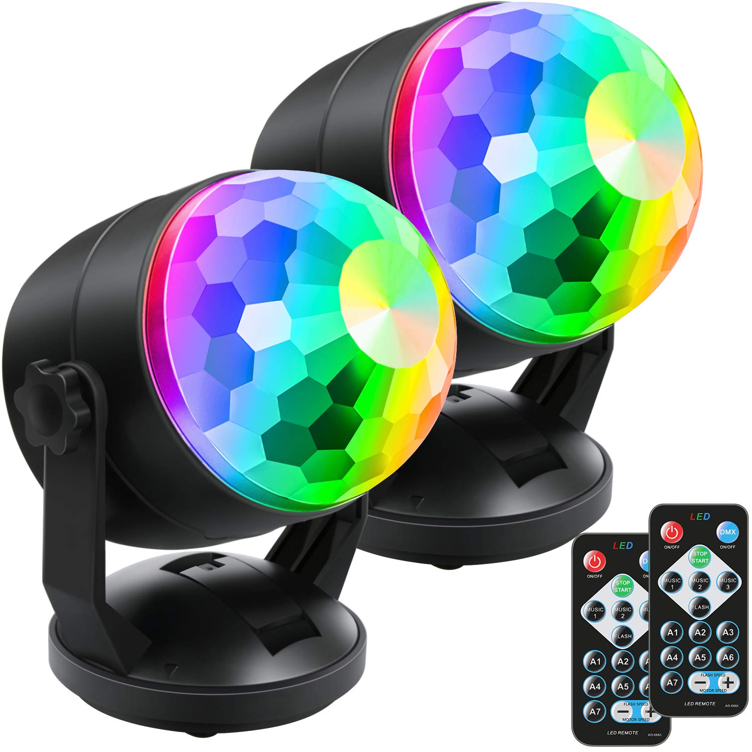 Luditek 2-Pack Portable Sound Activated Party Lights - USB/Battery Powered DJ Disco Ball Strobe Lights for Home, Car & Room - Perfect for New Year's Eve, Christmas Decorations & Adult Gifts - Create Amazing Party Atmosphere for Birthdays, Weddings & Club Events