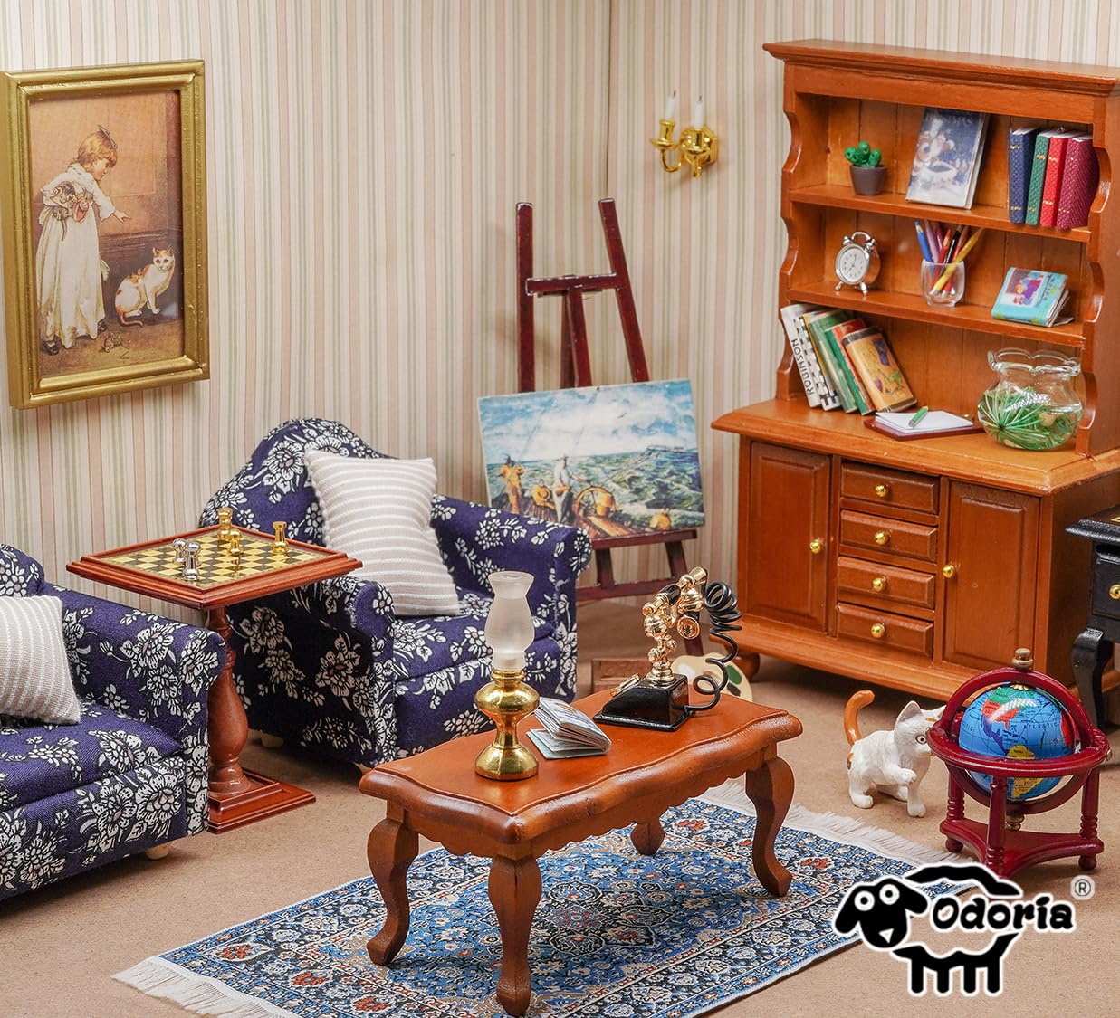 1/12 Scale Miniature Chair Armchair - Striped Dollhouse Furniture Accessories for Model Scenes & DIY Crafts | Odoria Brand