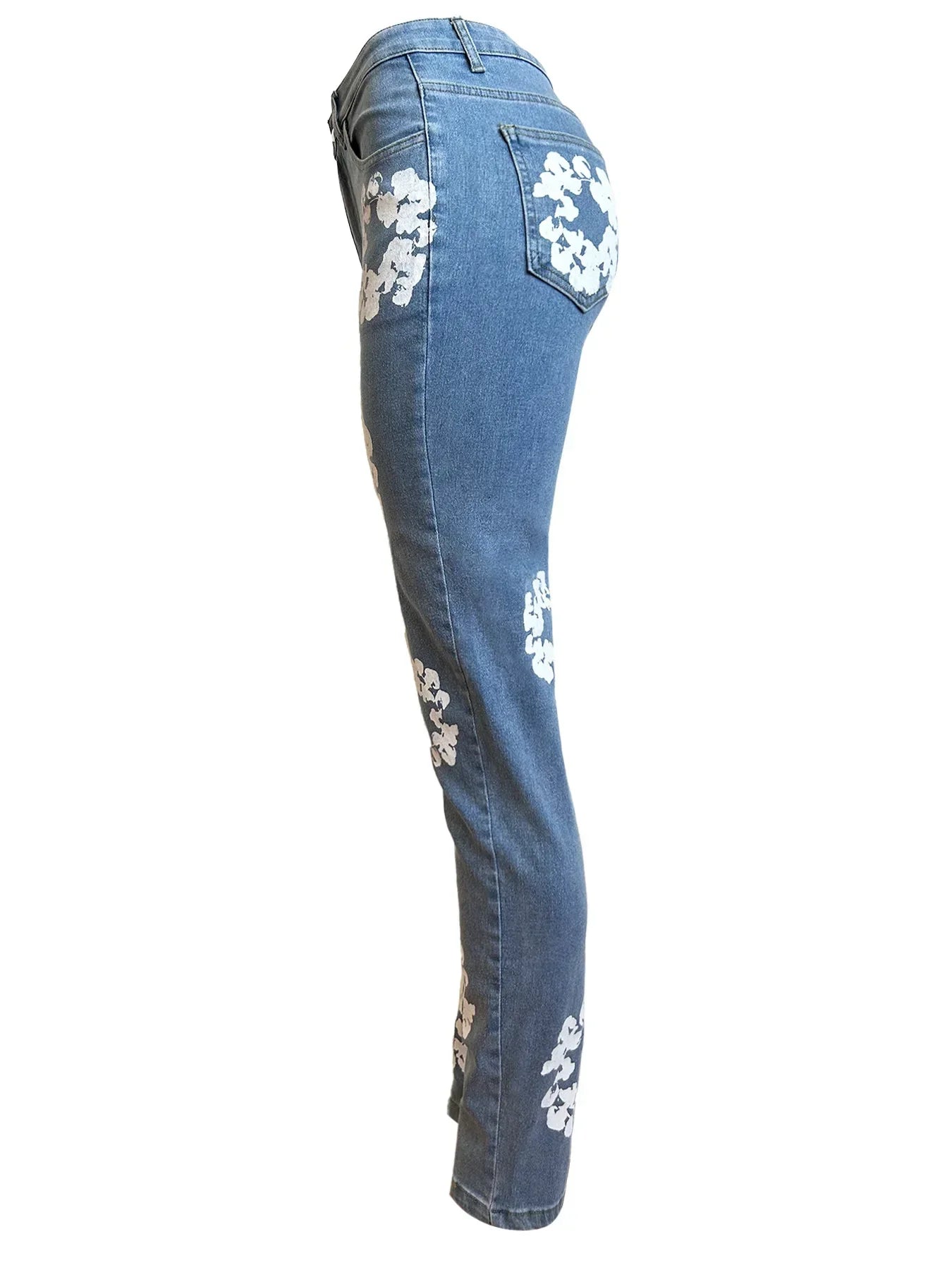 Floral Printed Women's High Waist Stretch Denim Jeans with Zipper Fly | Trendy Spring Fashion Pants for Casual Wear & Street Style