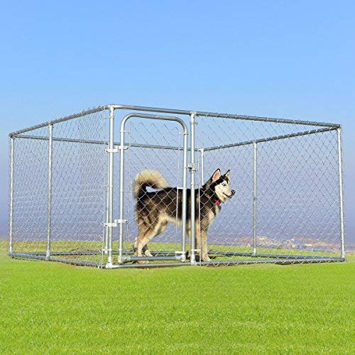 Giantex 7.5ft x 7.5ft Large Outdoor Dog Kennel with Chain-Link Mesh Sidewalls - Durable Pet Playpen for Backyard, Dog Run House & Training | Perfect for Medium to Large Dogs, Secure Outdoor Exercise & Playtime