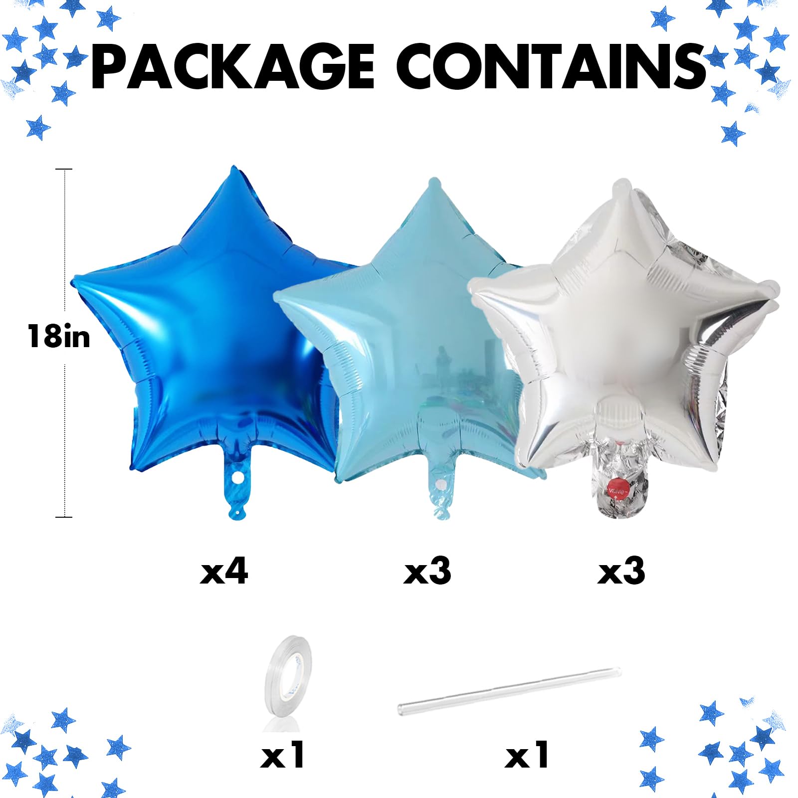 Blue Silver Foil Star Balloons 18 Inch - 10 Pack Helium Balloons for Birthday, Graduation & Wedding Decorations | Party Balloon Set for Ceiling, Backdrop & Photo Booth Decor