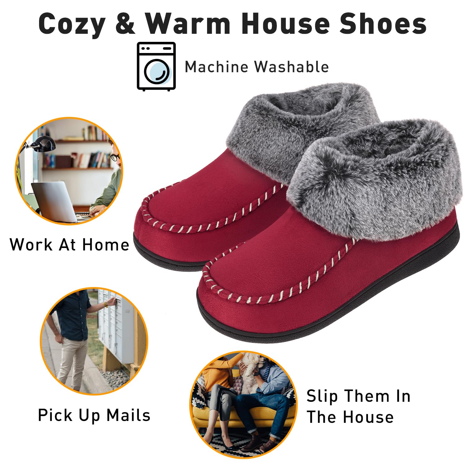 VONMAY Women's Fuzzy Plush Bootie Slippers - Suede Moccasin House Shoes with Memory Foam & Non-Slip Sole for Winter Warmth - Indoor/Outdoor Wear for Home, Office & Travel