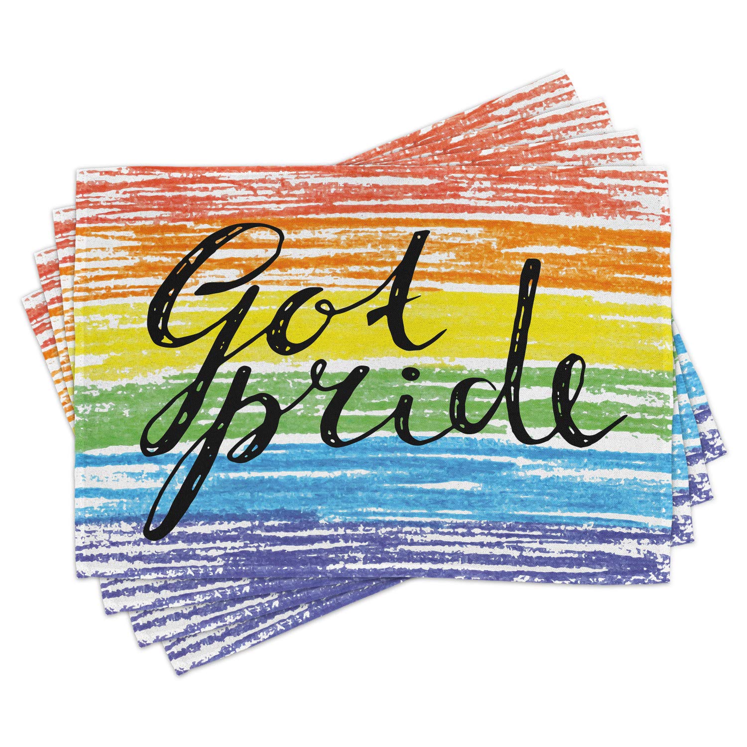 Ambesonne Pride Place Mats Set of 4 - Rainbow LGBTQ+ Washable Fabric Placemats for Dining Table Decor - Perfect for Pride Month, Kitchen Decor & Dinner Parties