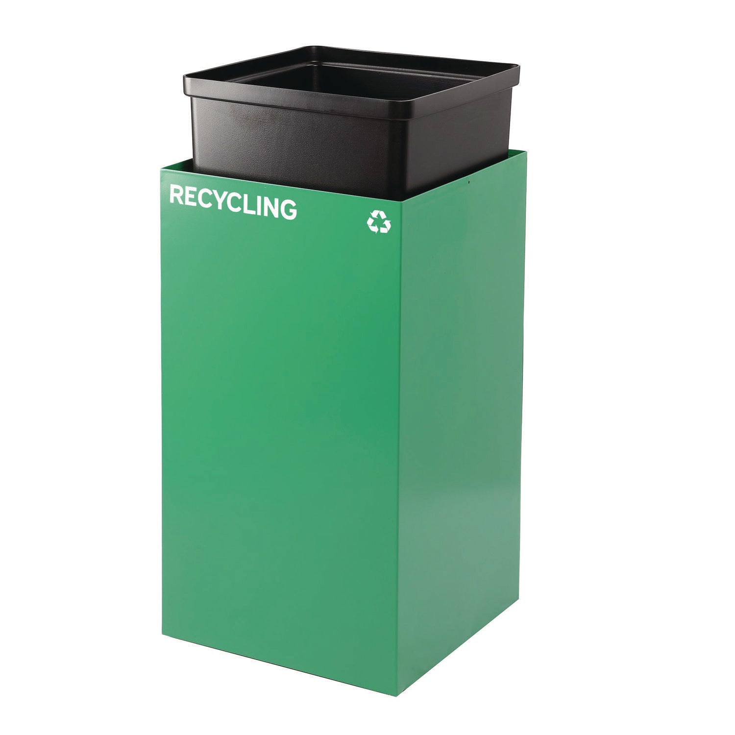 Alpine Industries 29 Gallon Steel Trash & Recycling Bin with Mixed Lid - Heavy Duty Green Waste Container for Kitchen, Office & Outdoor Use
