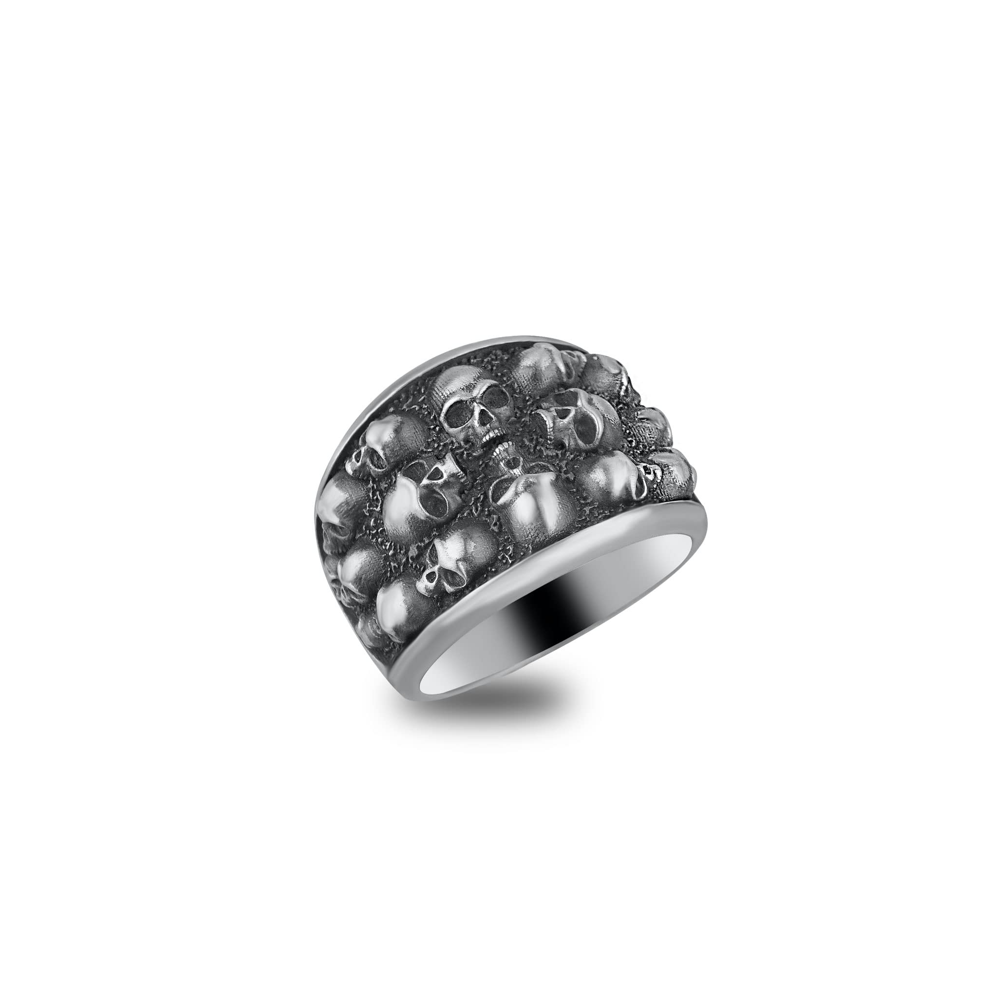 Handmade Sterling Silver Skull Head Ring for Men - Gothic Biker Jewelry, Graveyard Style Band - Perfect for Motorcycle Riders, Rock Music Fans & Halloween Costumes (Size 14)