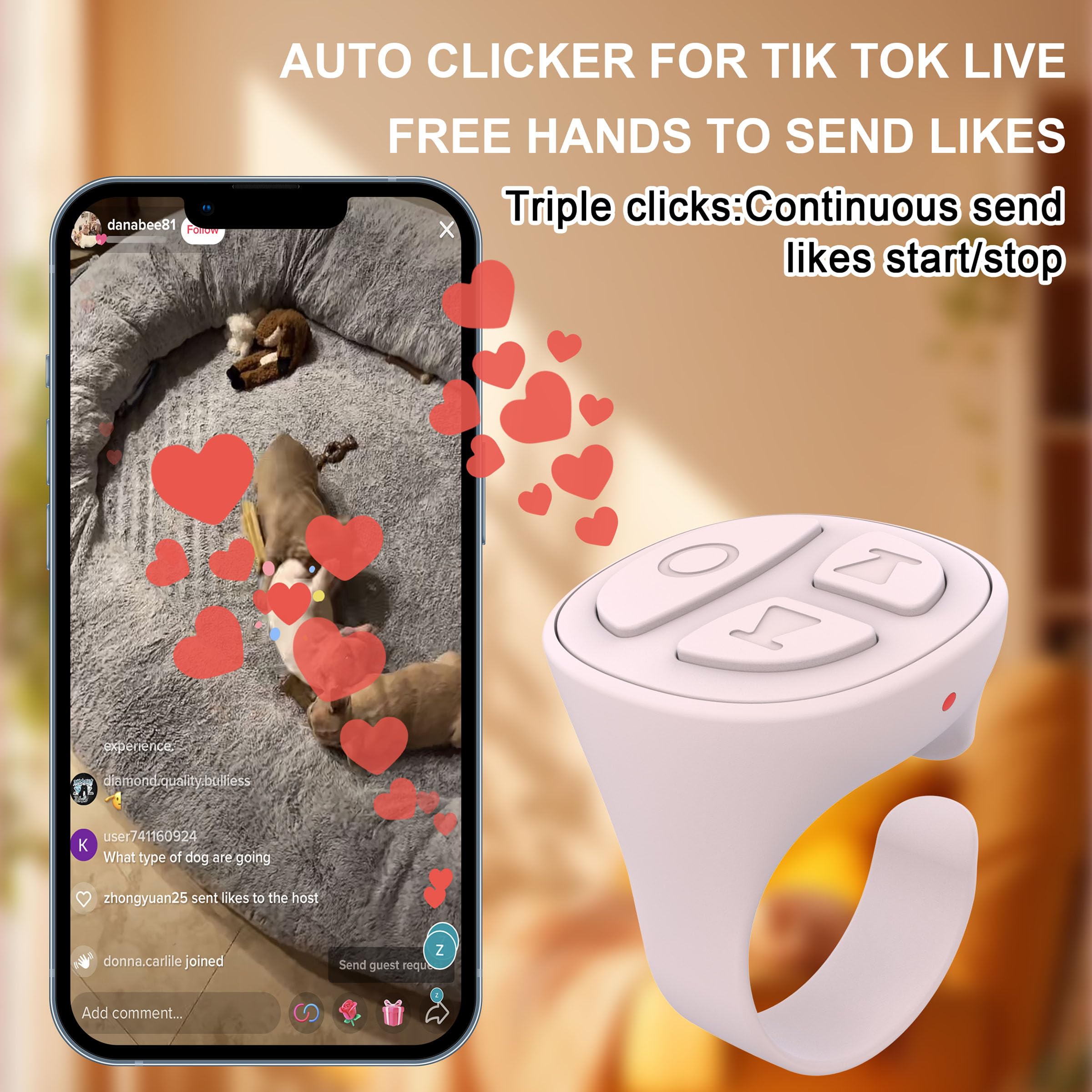 TikTok Scrolling Ring - Bluetooth Camera Remote Control for iPhone & Android | Page Turner for Kindle App (Not Kindle Devices) | Perfect for TikTok Videos, Live Streaming & E-Book Reading (Baby Pink, D02)