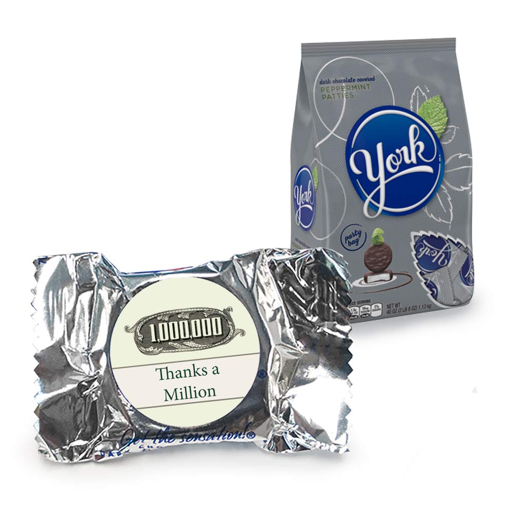 Thanks A Million Thank You Candy Favors - York Peppermint Patties (70 Count) - DIY Wedding, Birthday & Party Mints - Perfect for Celebrations, Office Treats & Gift Bags