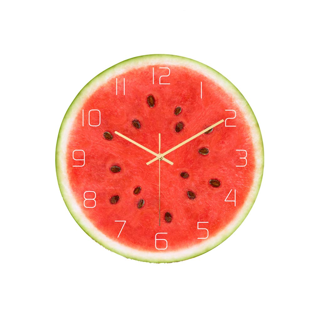 BESPORTBLE Acrylic Wall Clock - Creative Summer Fruit & Animal Design, Retro Silent Hanging Clock for Home & Office (Watermelon Pattern) - Perfect for Kitchen, Bedroom, Living Room Decor